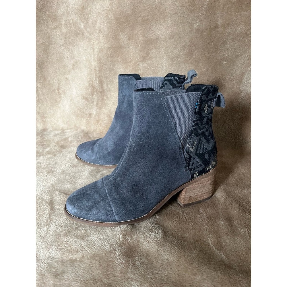 Toms Esme Bootie Forged Iron Suede/Metallic Jacquard Women's Size 6.5 Gray Boho